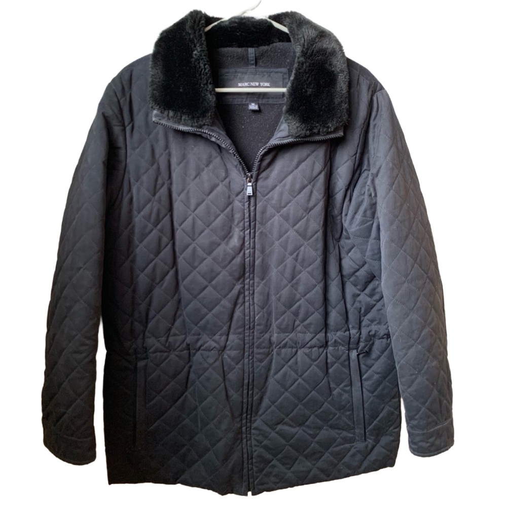 MARC NEW YORK Women's Black Lined Medium Weight Faux Fur Full Zipper Front Coat